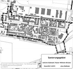 Kartenausschnitt mit markiertem Geltungsbereich nordwestliche der KW-Brücke.